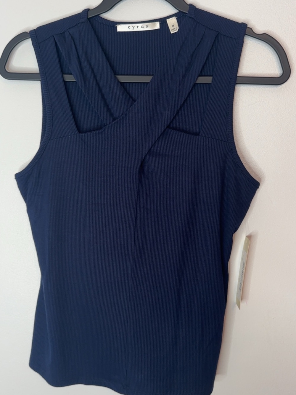 Cyrus Navy Ribbed Crossover V-Neck Tank